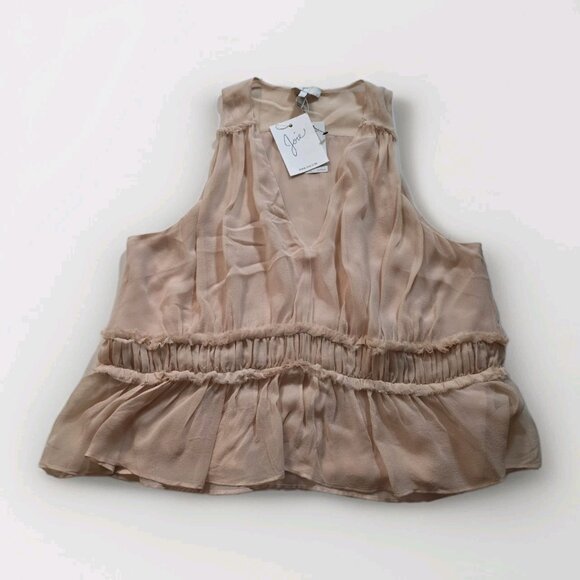 Joie Top Women M Beige V Neck Sleevless Silk Lined Babydoll Party Office Wedding - Picture 8 of 14